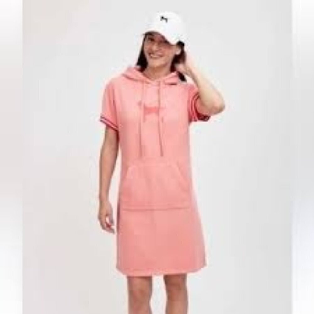 The Black Dog Womens Coral Hoodie Dress Bluffs GD Fleece Short Sleeve Small NWT